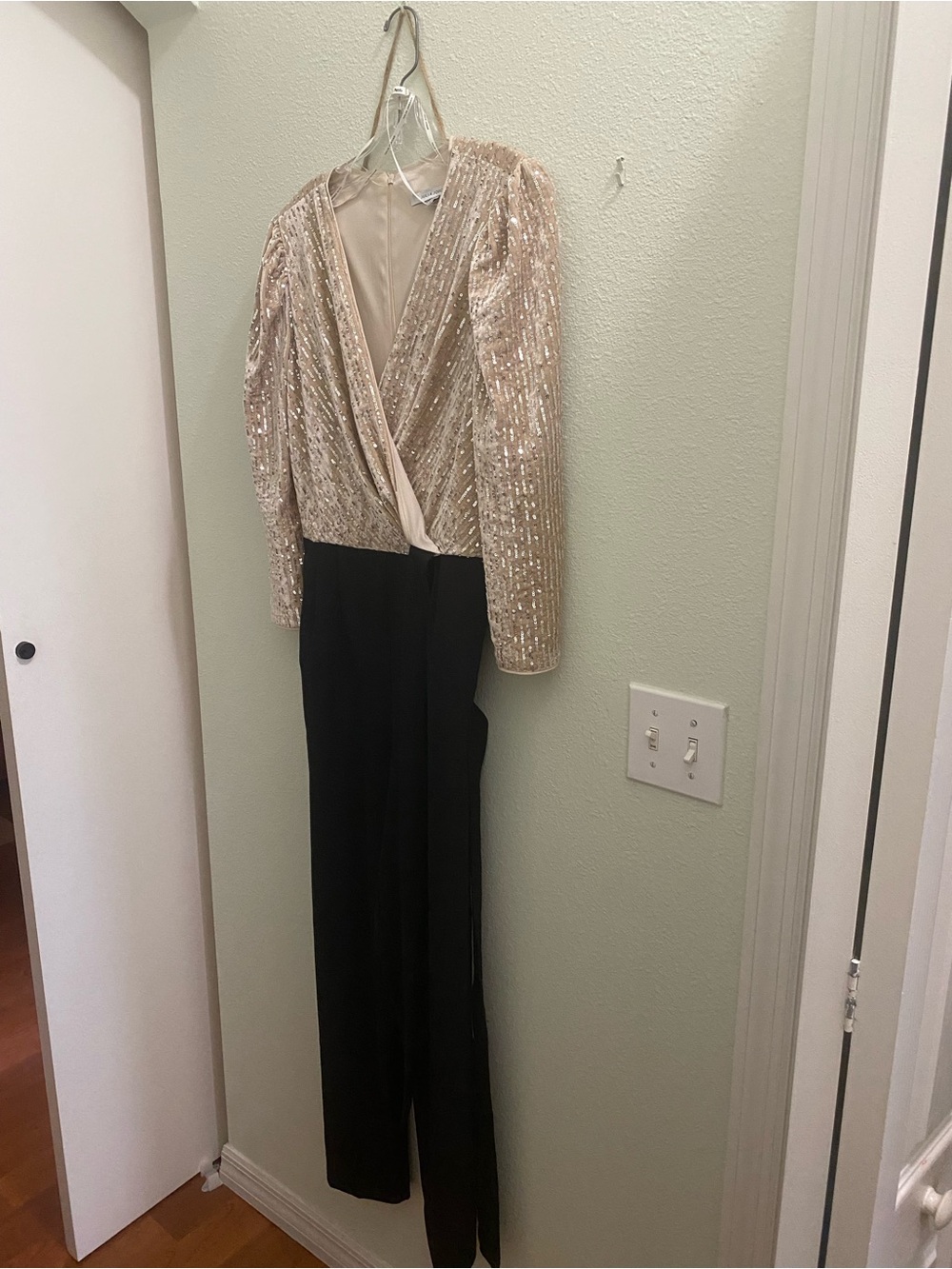 julia jordan Champagne Sequin Bodice Black Jumpsuit